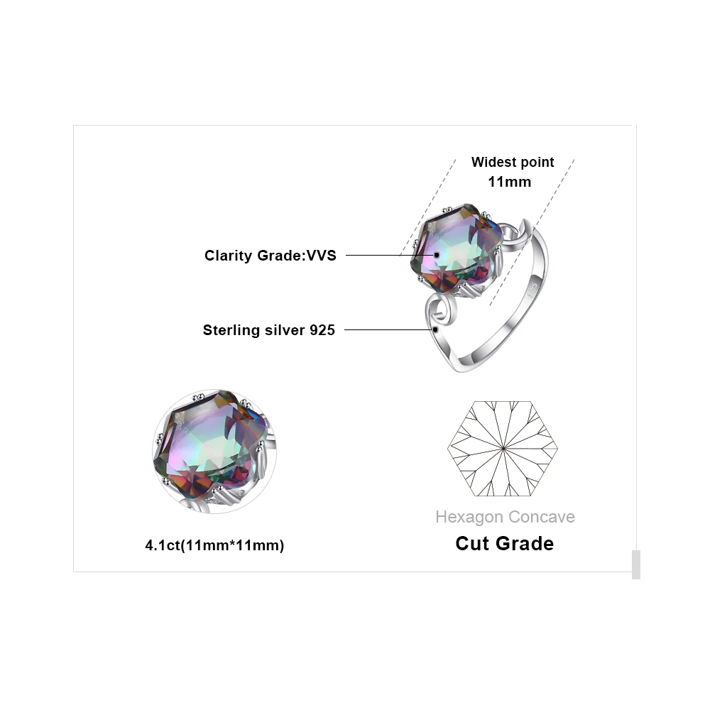 Jewelrypalace 3.2ct Подлинная Радуга своих Мистик Топаз Кольцо Solid 925 стерлингов Серебряные ювелирные изделия Best подарок для Для женщин Красивые ювелирные изделия