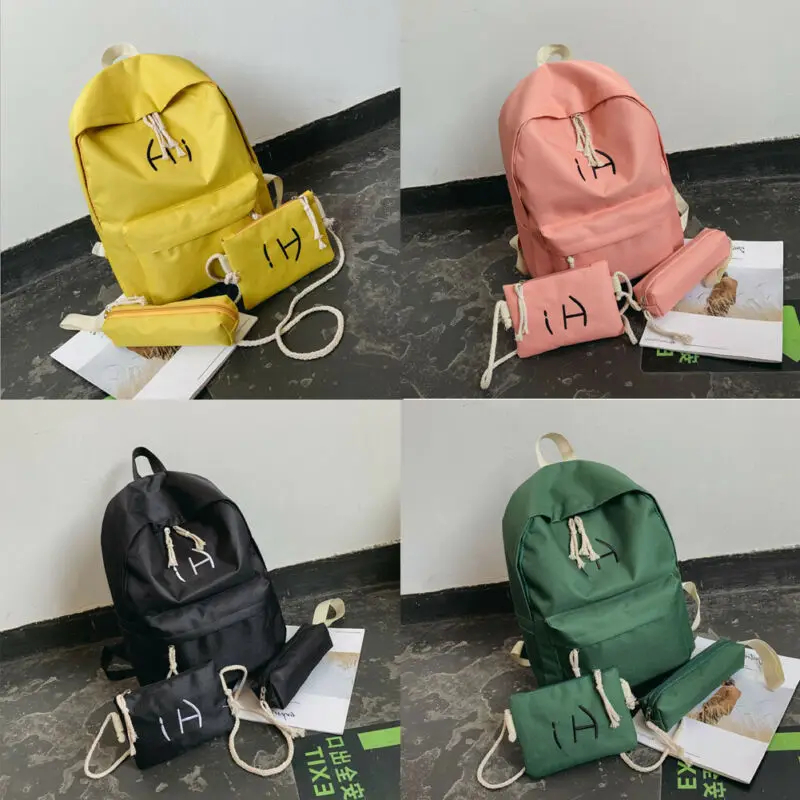 Женский рюкзак на молнии вместительный школьный холщовый плечо 3 шт. в комплекте