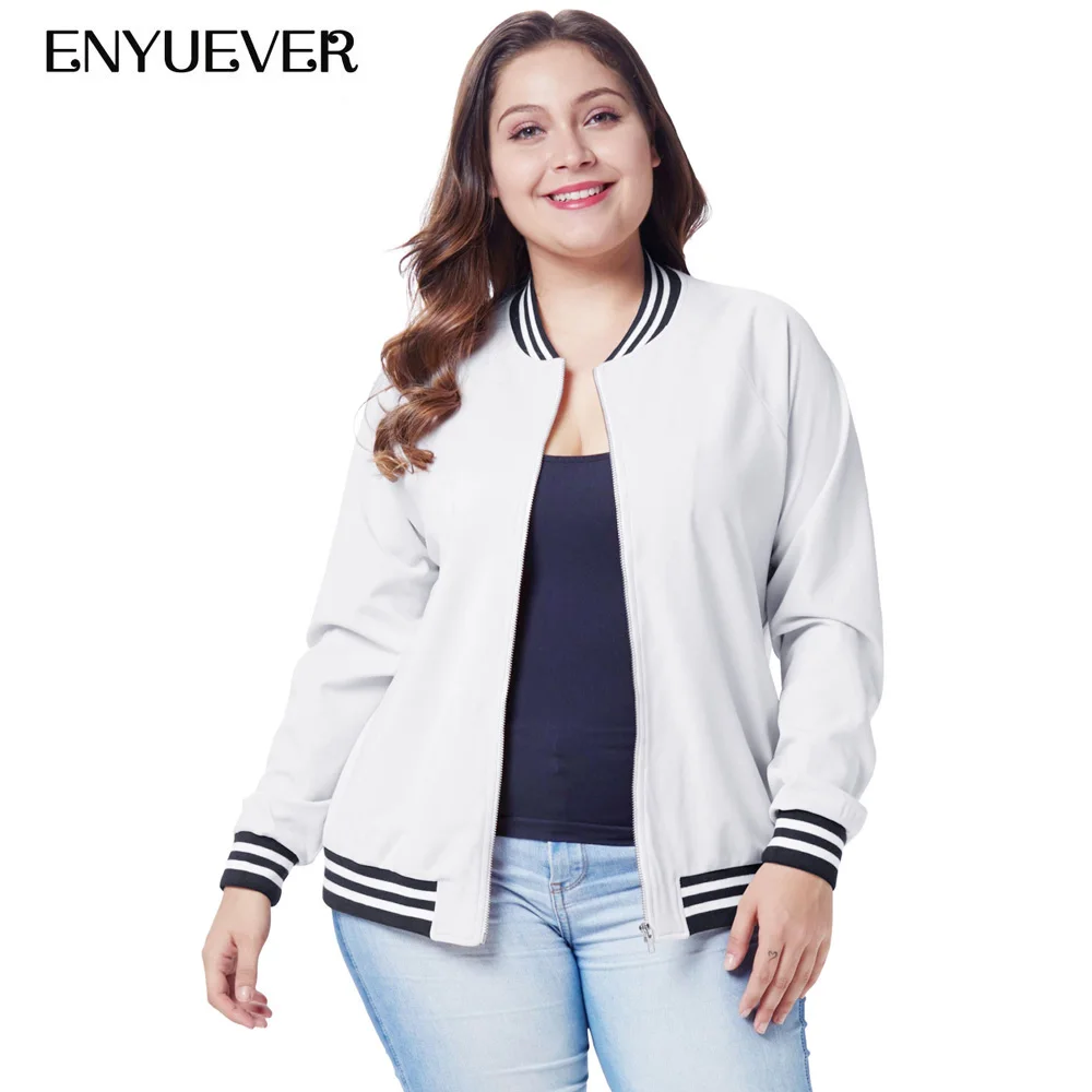 Enyuever плюс размерные куртки для женщин 4XL повседневные Длинные рукава Veste Бейсбол
