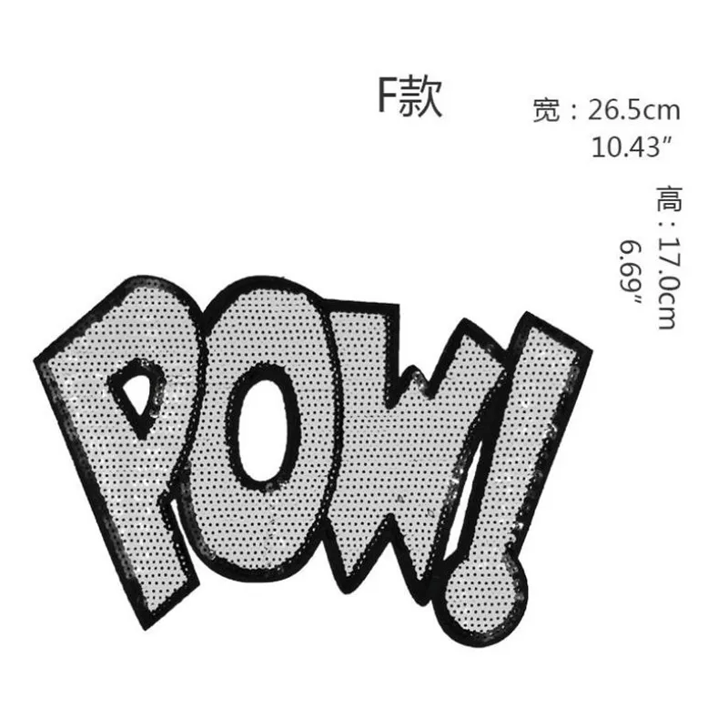 Утюг на патчи для одежды футболка женская 265 мм POW! Блестками Блестки футболка для женщин Diy Топы корректирующие рубашка девушка байкер патч для одежды - Цвет: Black Nickel