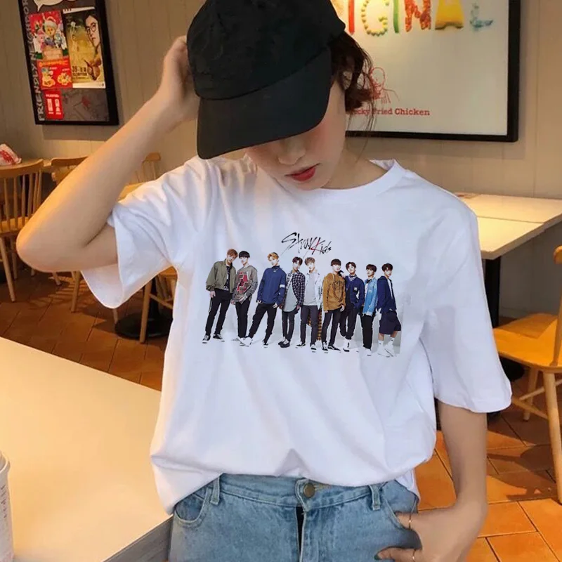 Женская футболка StrayKids, футболка с короткими рукавами, топы в стиле хип-хоп, Harajuku, футболка, топы, футболки в стиле хип-хоп, Женская Повседневная футболка