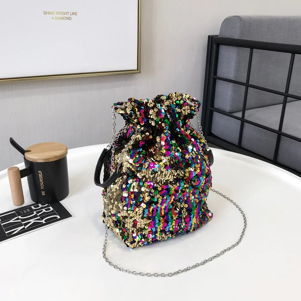 Повседневная Женская однотонная сумка на плечо с блестками и цепочкой, яркая сумка через плечо для принцессы