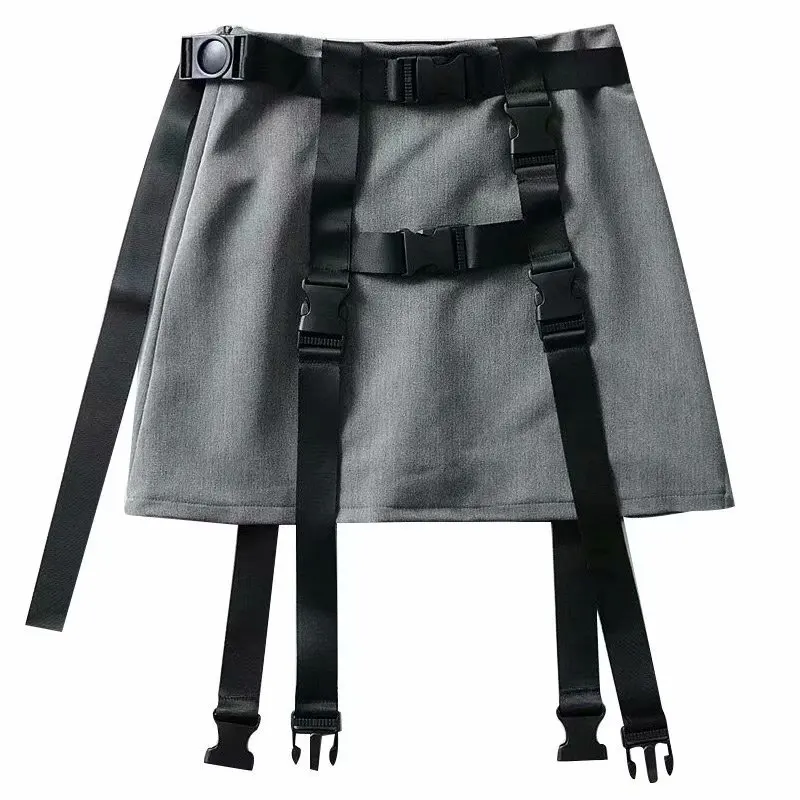Черная Женская юбка на шнурках с пряжкой и высокой талией|Женские юбки| |