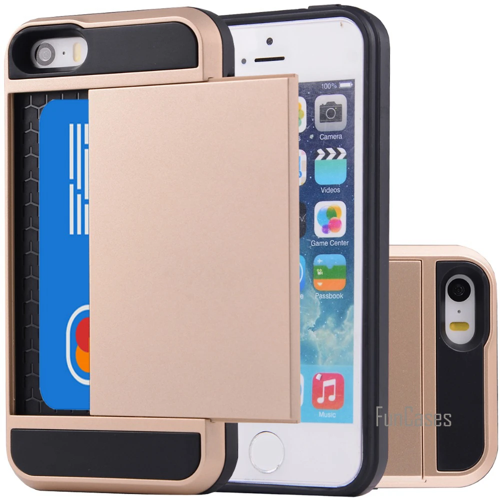 Для Apple iPhone 7 6 S Plus 5 5S SE 4 4s чехол Гибридный Жесткий ПК + ТПУ 2 в 1 карта слайдер с