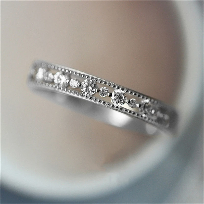 silver ROMAD изысканное кольцо полое серебряное Золотое круглое кольцо с кубическим цирконием для женщин модное популярное горный хрусталь обручальные кольца для женщин R4 - Цвет основного камня: silver