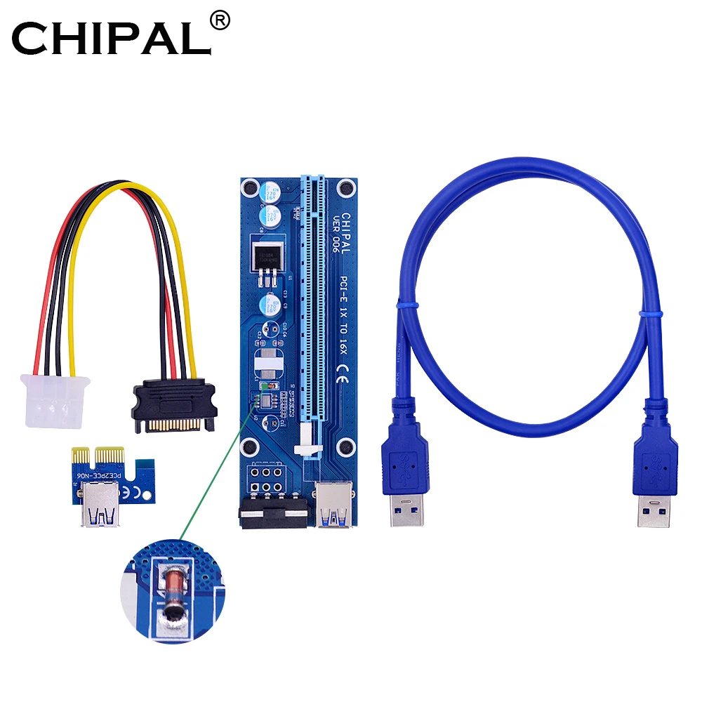 CHIPAL трубка регулятора VER006 PCI E Райзер карта 006 PCIe 1x до 16x расширитель 30 см 60 100 USB 3 0