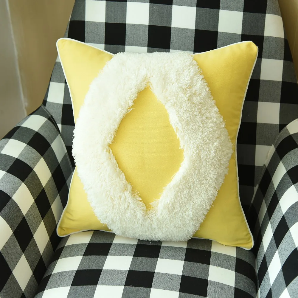 Роскошный чехол для подушки ручной работы желтый с окантовкой зигзаг Рыба дивана