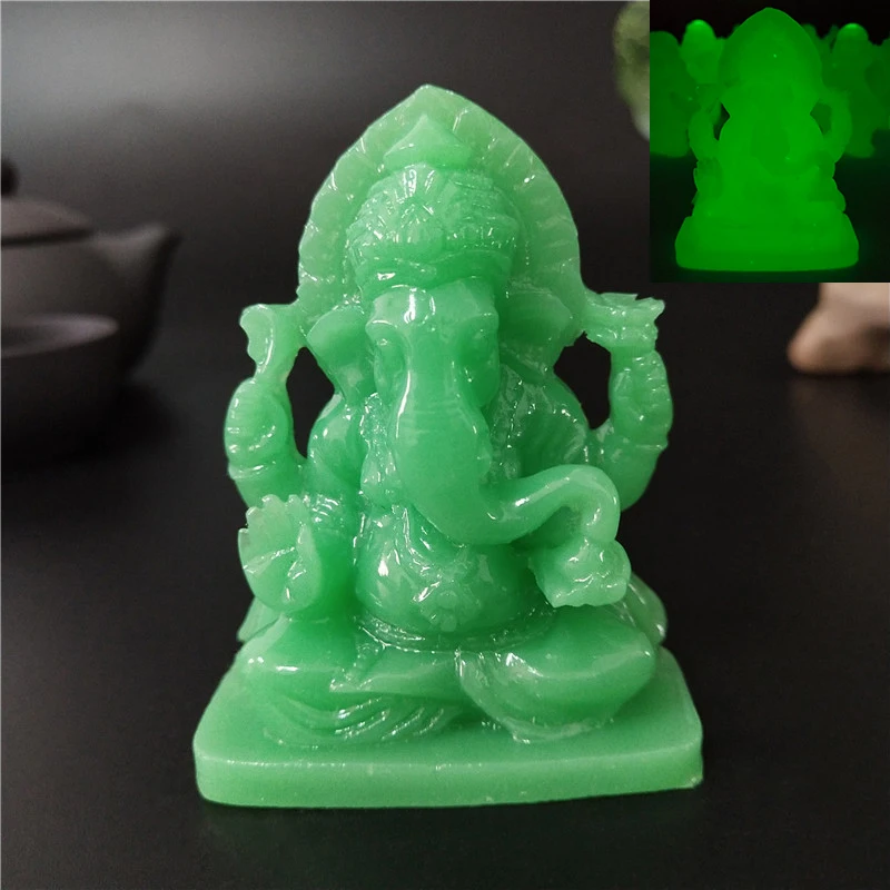 

Glowing Lord Ganesha Buddha Statue Man-made Jade Stone Indian Elephant God Sculpture Figurines Garden Buddha Decoration Statues