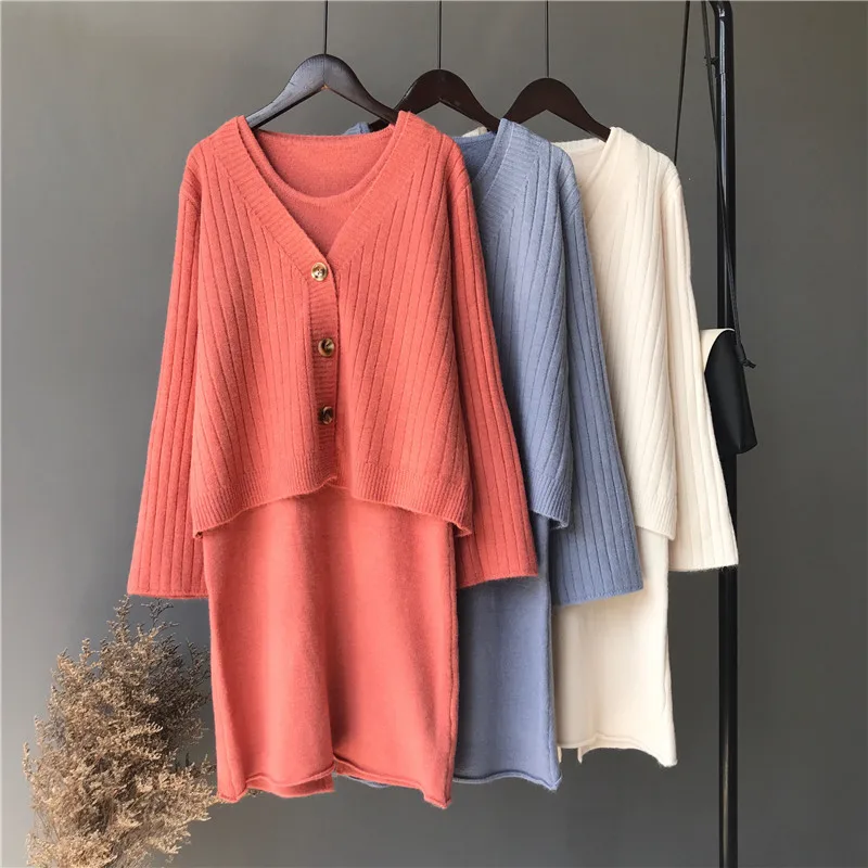 Jane Deiune 2018 Autumn Womans Straped Sets Solid Color Female Casual Two-Pieces Dress |