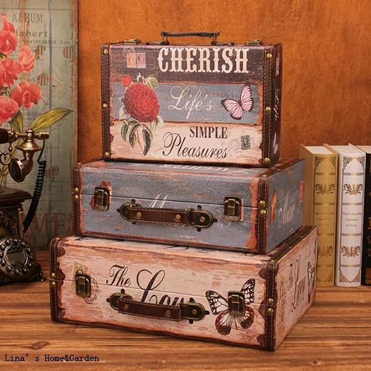 MDF PU stackable 3 pieces handcrafted antique suitcase