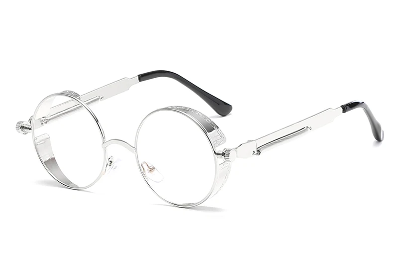 Silver w clear mir Новые круглые металлические солнцезащитные очки стимпанк для мужчин и женщин, модные очки, брендовые дизайнерские Ретро Винтажные Солнцезащитные очки UV400 - Цвет линз: Silver w clear mir