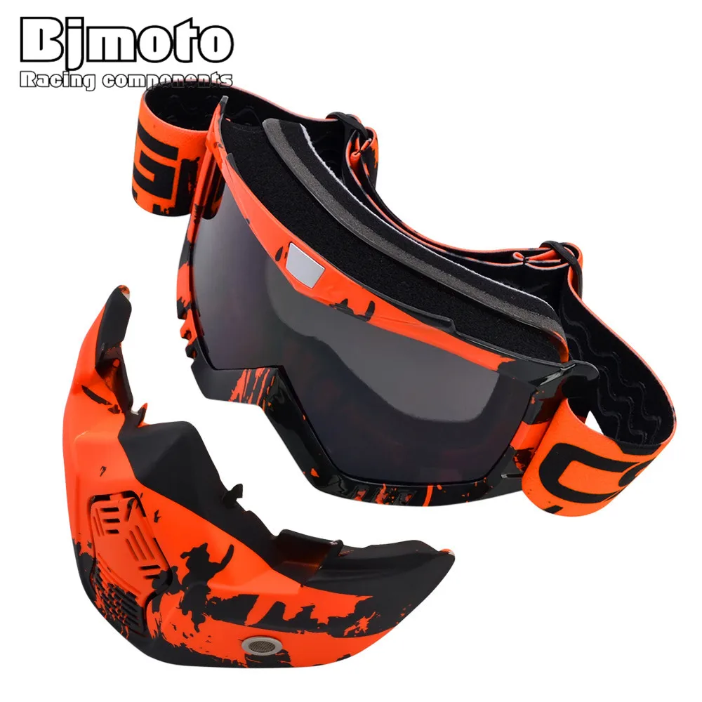 

BJMOTO Motocross Modular Mask Detachable Goggles And Mouth Filter Perfect for Open Face Motorcycle Goggle Half or Vintage Helmet