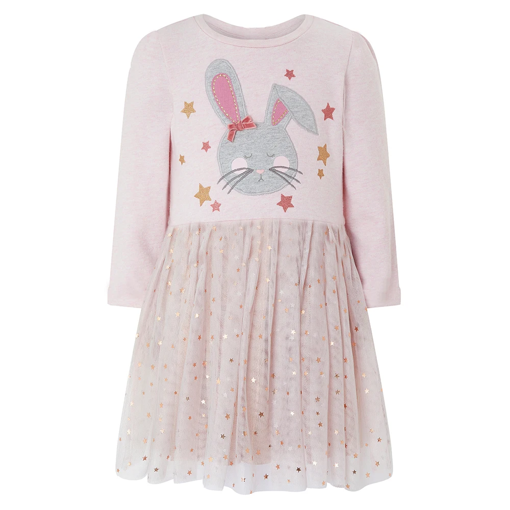 Long Sleeve Baby Girl Dress with Animal Applique Cotton Tunic Toddler Clothing Kids Dresses for Girls Clothes Princess | Детская одежда