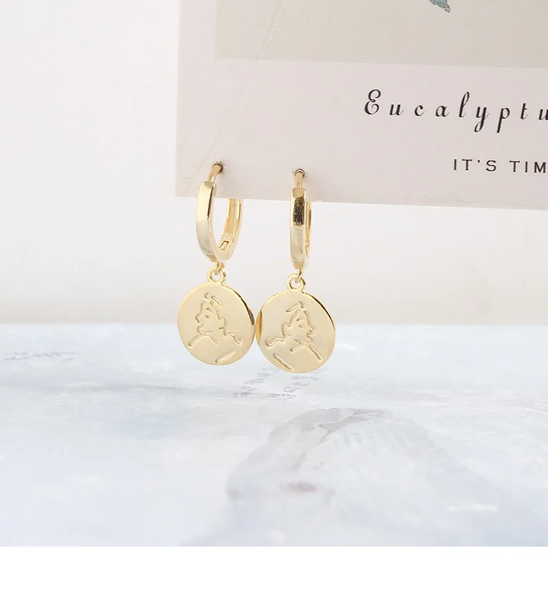 New S925 sterling silver earring fashion portrait round ear bone ear buckle wild personality trend femalegirl ear silver jewelry