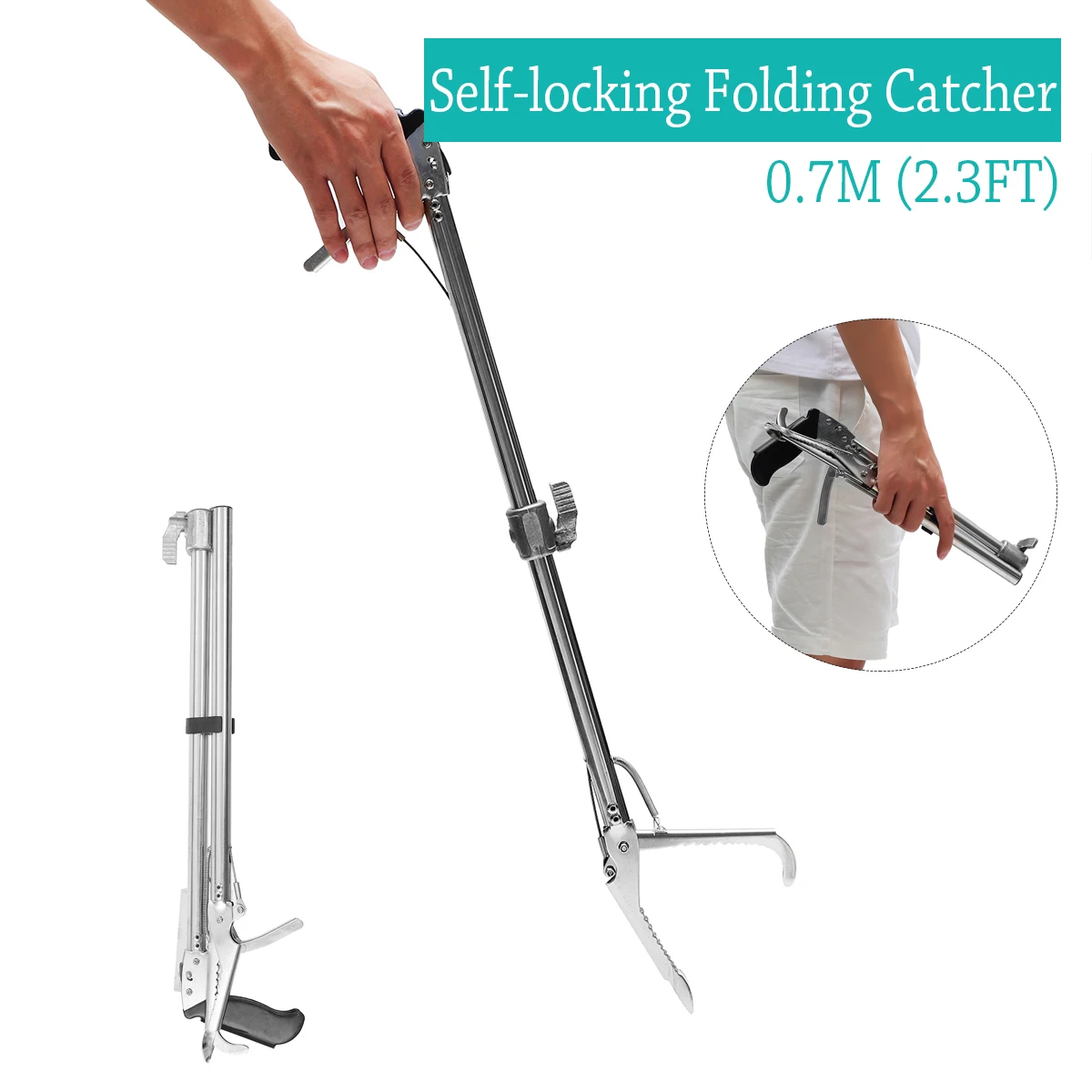 Self lock Fold 70cm Складная рептилия, Змея Щипцы палку Grabber устройство для ловли змей самоблокирующиеся широкие челюсти сверхпрочный инструмент Средство для борьбы с вредителями 120/100/75 см - Цвет: Self lock Fold 70cm