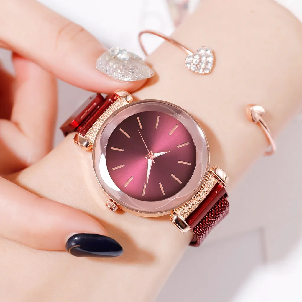 Модные Простые кварцевые часы с сетчатым ремешком и магнитной пряжкой женские