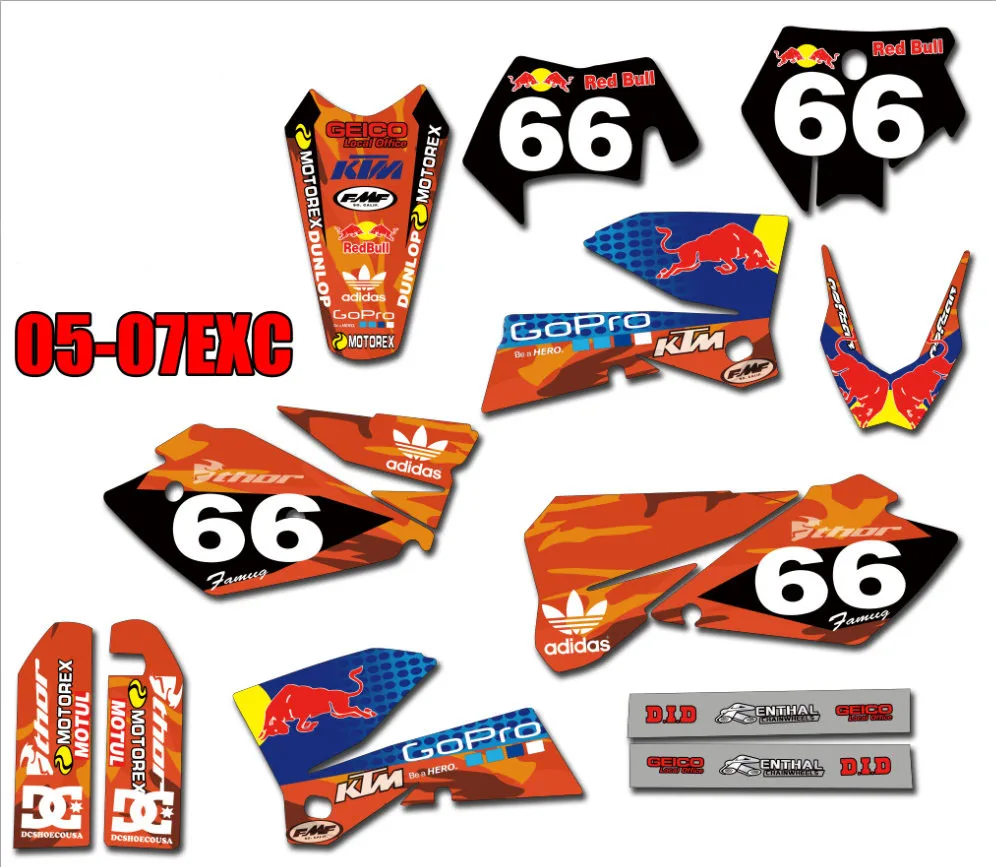 Фотофоны Dirt bike team GRAPHICS для KTM 125 200 250 300 350 450 500 525 540 SXF MXC SX EXC XC XCW 2005 2007|Наклейки на