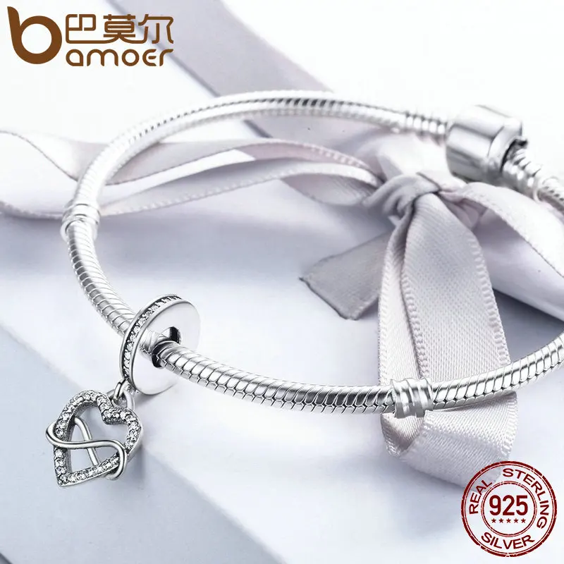 BAMOER, настоящее 925 пробы, серебро, Бесконечная любовь, сердце с бесконечностью, Висячие бусины, подходит для браслета, для женщин, сделай сам, ювелирное изделие S925 SCC261