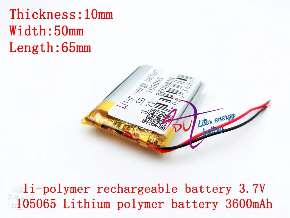 

3.7V lithium polymer battery 3600mAh 105065 mobile power Locator li-polymer rechargeable battery