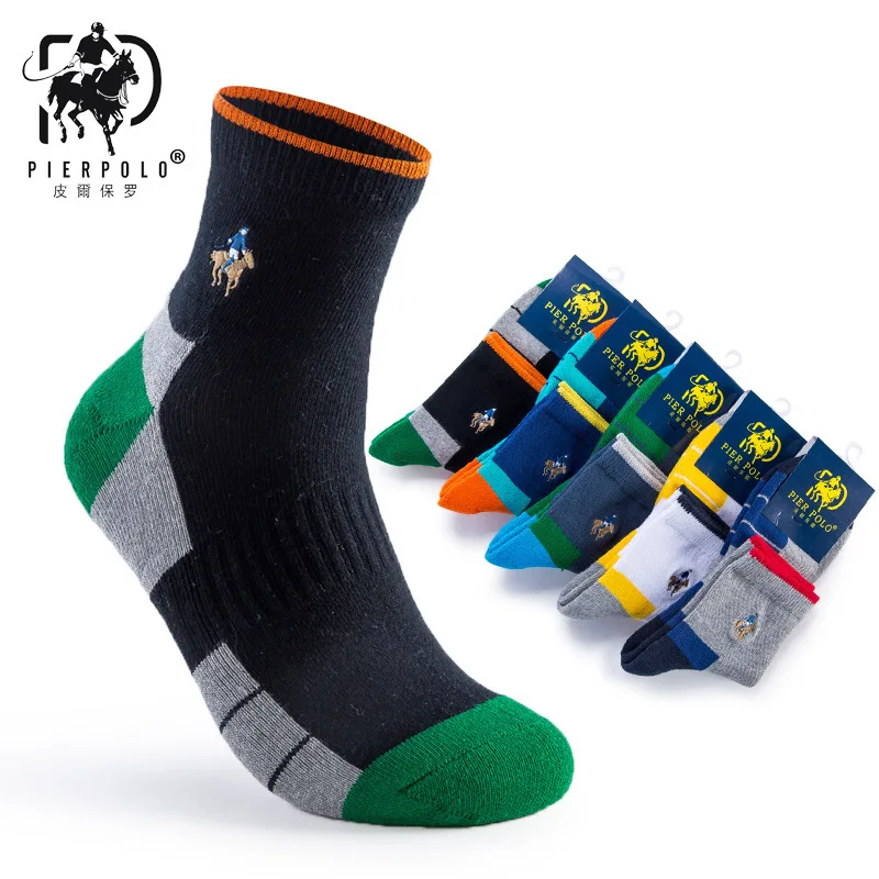 PIER POLO, Брендовые мужские деловые носки, хлопковые носки с вышивкой, Calcetines Hombre, модные повседневные носки, 5 пара/лот