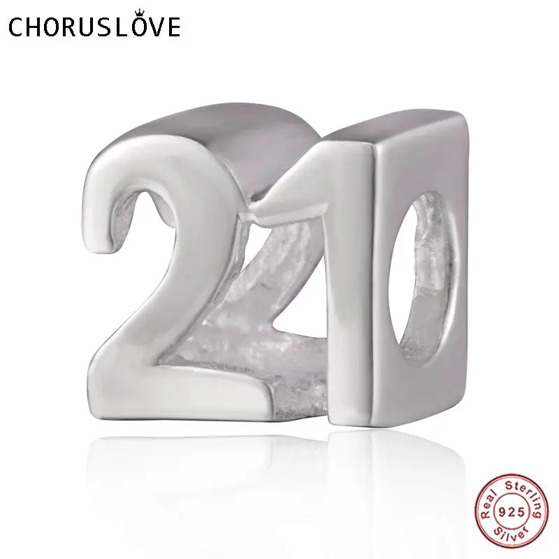 Choruslove Genuine 925 Sterling Silver Birthday Milestones Number 21 Charm Bead fits Pandora Charms Bracelets SS2947 | Украшения и