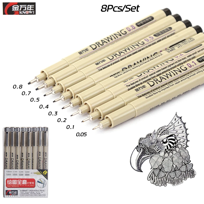 Знать 8 шт./лот Pigma Микрон Эскиз маркер ручка черный пигмент лайнер Neelde для