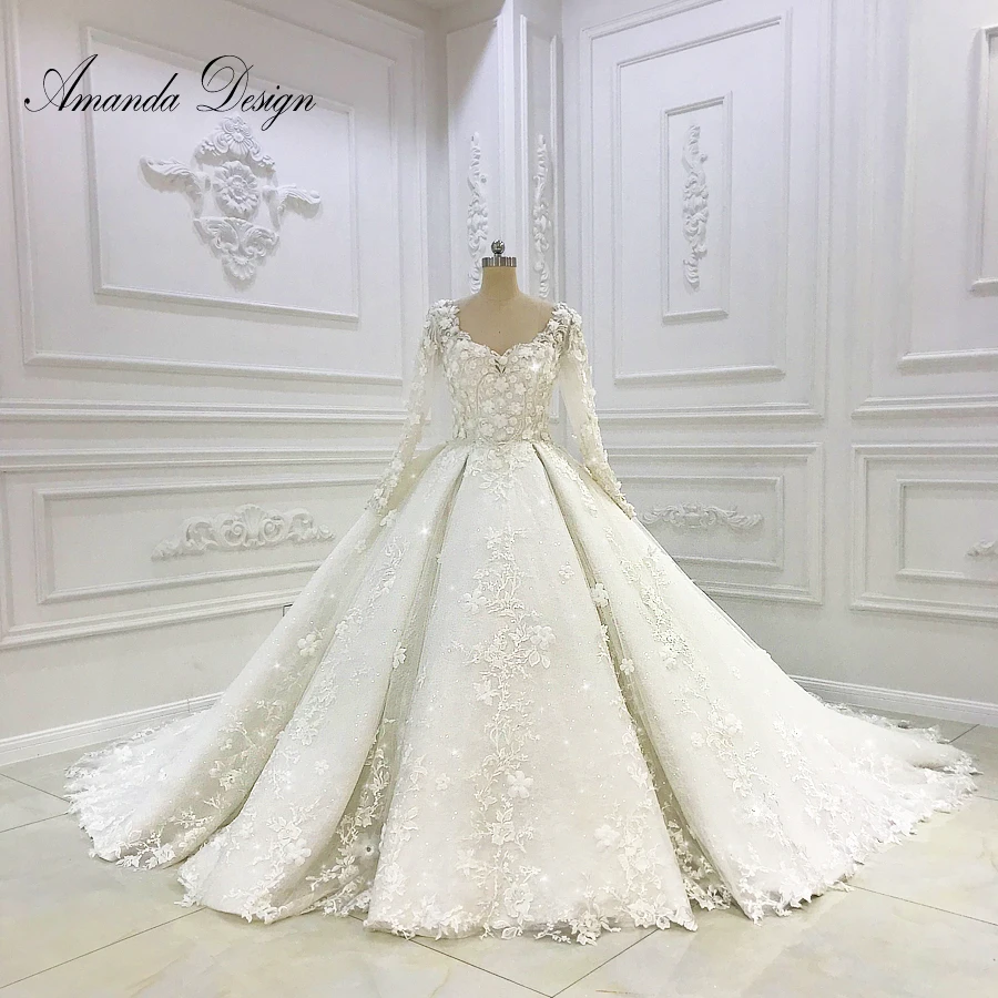 Свадебное платье с длинным рукавом Amanda Novias Кружевная аппликация из цветов