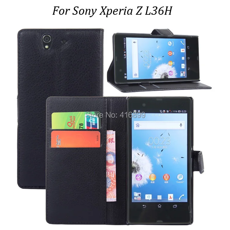 Чехол для Sony Xperia Z L36H магнитный перевёрнутый бумажник стойка личи кожа с 2
