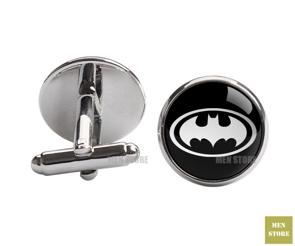 Cufflink-silver Супер герой Бэтмен Символ Мужской Жаккардовый тканый узкий галстук 2," 6 см Галстук Свадебная вечеринка галстук для жениха запонки LK007M - Цвет: Cufflink-silver