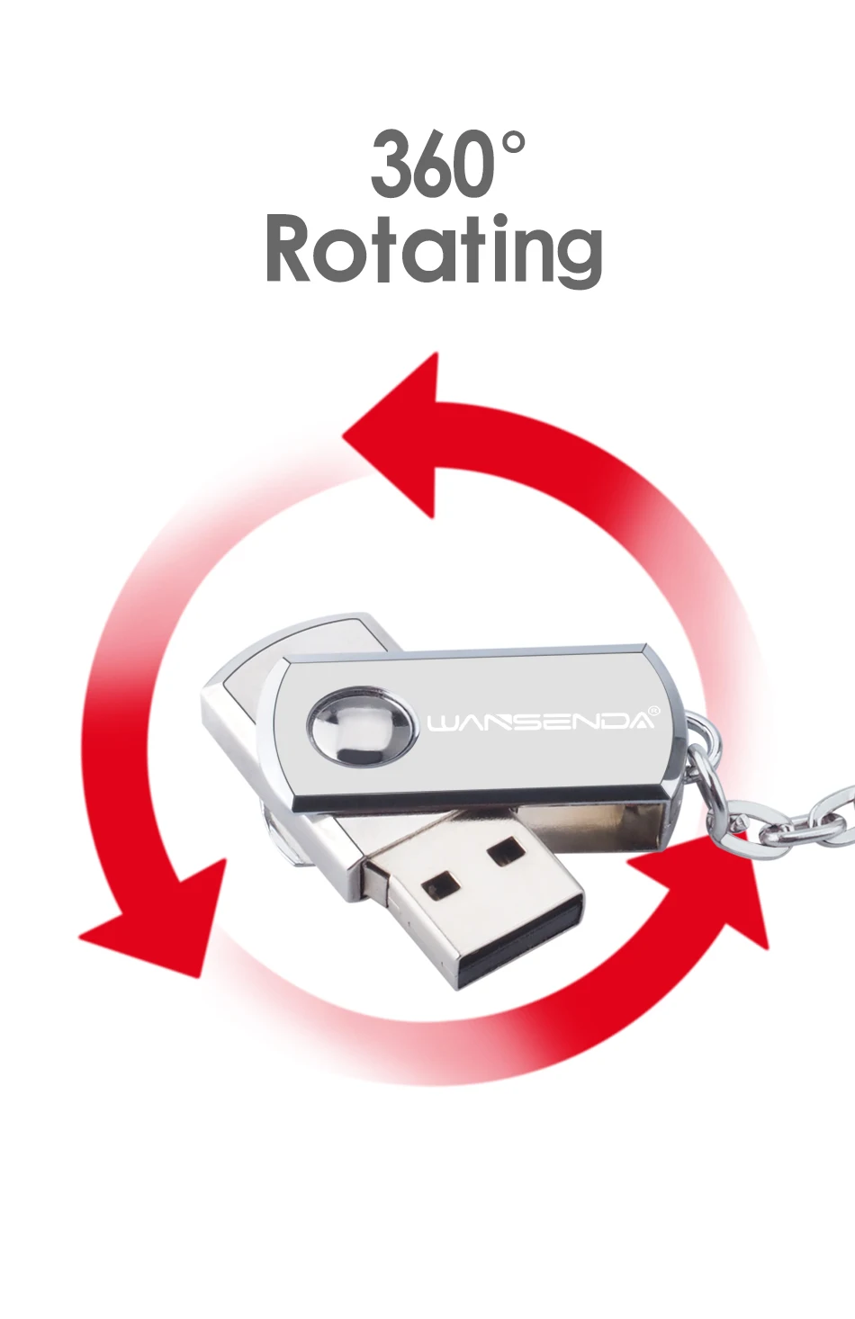 WANSENDA ручка с кольцом для ключей 32 Гб 64 Гб вращающийся USB флеш-накопитель 8 ГБ 16 ГБ 128 ГБ металлическая Флешка флеш-накопитель USB карта памяти
