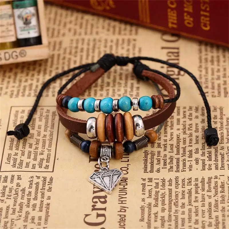 Ручной работы BOHO Тибет камень Многослойные Кожа подвеска браслет бусины