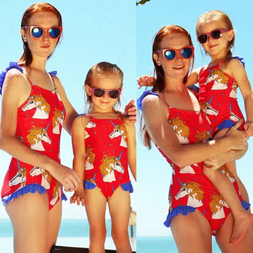 Летний комплект бикини с единорогом для мамы и дочки маленьких девочек купальник