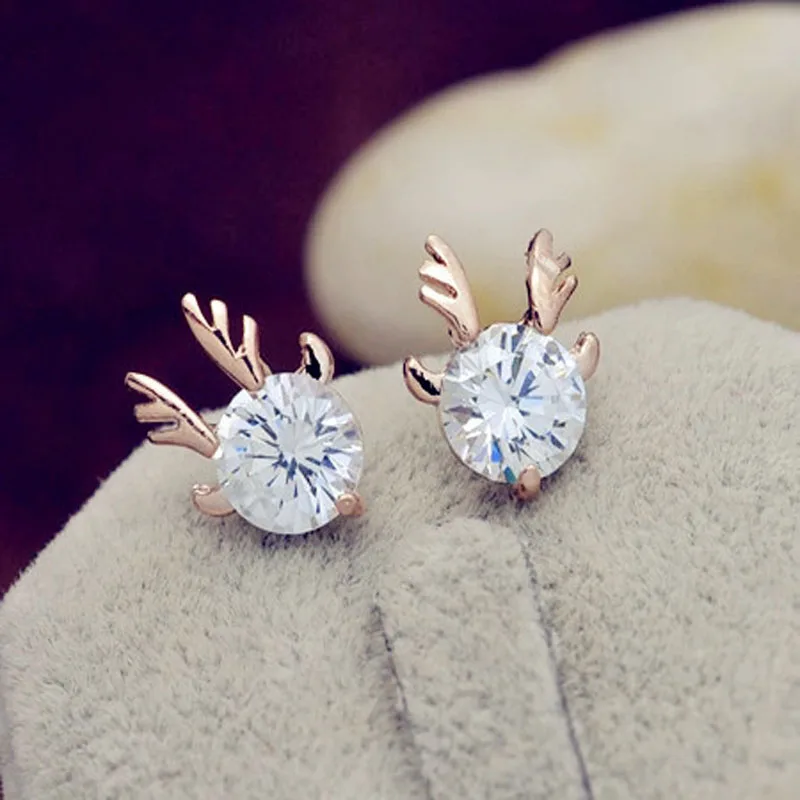 New Fashion accessories jewelry rose gold filled Big crystal stone Antlers stud gift for women girl Top quality E2563 |