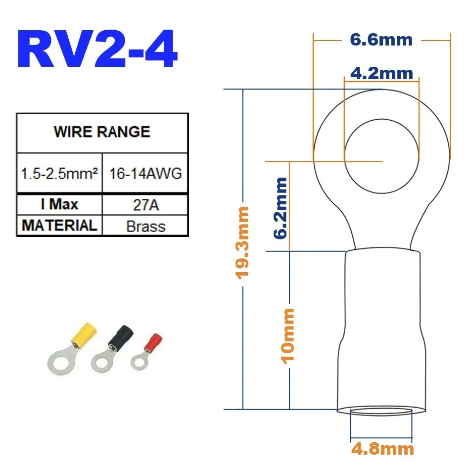 RV2-4 50 шт. кольцо обжимной изоляции терминал RV1.25-3 RV1.25-4 RV2-3 RV2-4 RV3.5-4 RV3.5-5 RV3.5-6 RV5.5-4 RV5.5-5 Провода Кабельный разъем - Цвет: RV2-4