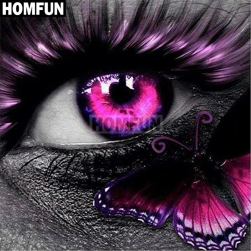 Алмазная живопись HOMFUN A02265 полноразмерная/круглая вышивка глаза и бабочки 5D