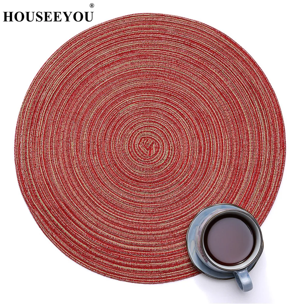 HOUSEEYOU Круглый дизайнерский изоляционный коврик из рами для стола однотонные