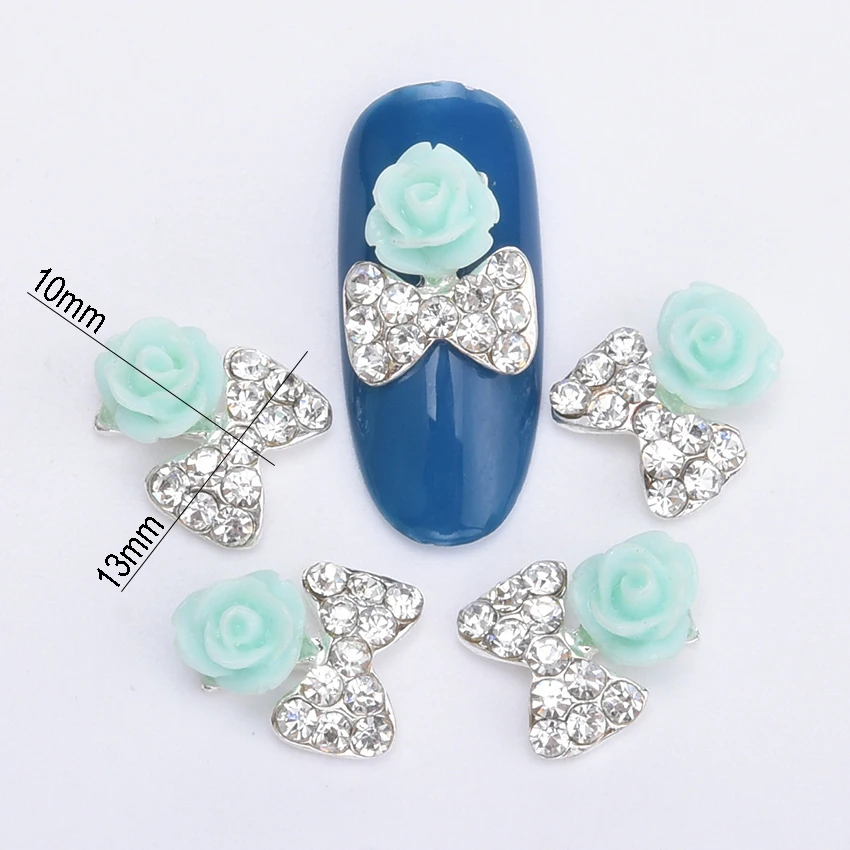 10 шт. банты украшения для дизайна ногтей сплав 3d синий цветок Маникюр Сделай Сам
