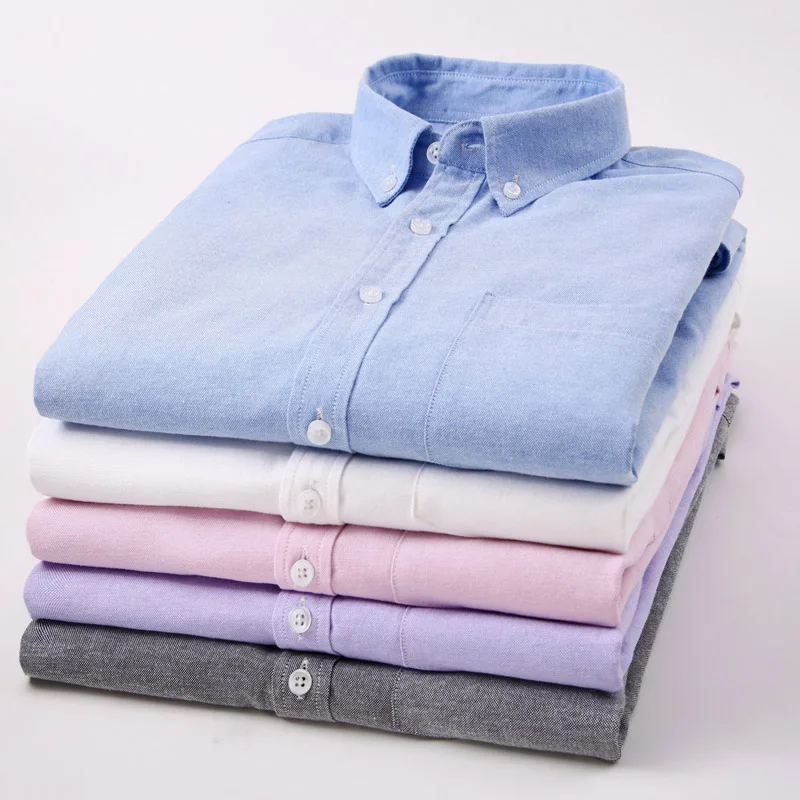 Осень Оксфорд рубашка для мужчин одноцветное цвета Slim Fit с длинными рукавами и пуговицы подпушка Smart повседневное белые рубашк