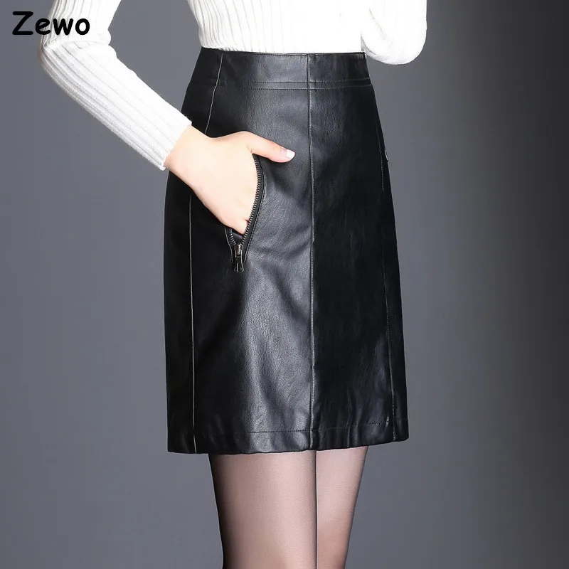 Zewo Для женщин юбка из искусственной кожи новые женские Высокая Талия мешок