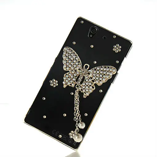 Gorgeous Butterfly &amp Pearl Bling Paste diamond Rhinestone crystal case cover for Sony Xperia Z L36H with 30 design Free shipping |