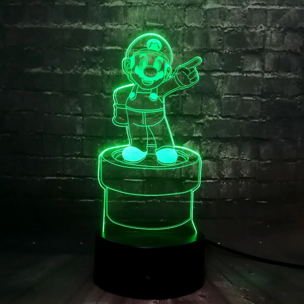 Блеск 3D мультфильм Марио ночник светодиодный 7 цветов USB пульт дистанционного заряда дети прикроватный стол настроение Иллюзия детский подарок на день