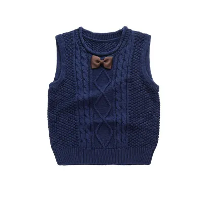 Детский свитер, жилеты для детей от 2 до 7 лет roupas infantis, однотонная Одежда для мальчиков на осень и зиму вязаные жилеты с круглым вырезом - Цвет: navy blue