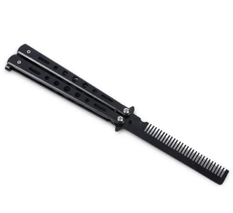 Black/Silver Stainless Steel Practice Training Butterfly Balisong Style Knife Comb Cool Hot Selling Hairbrush Salon Tools | Красота и