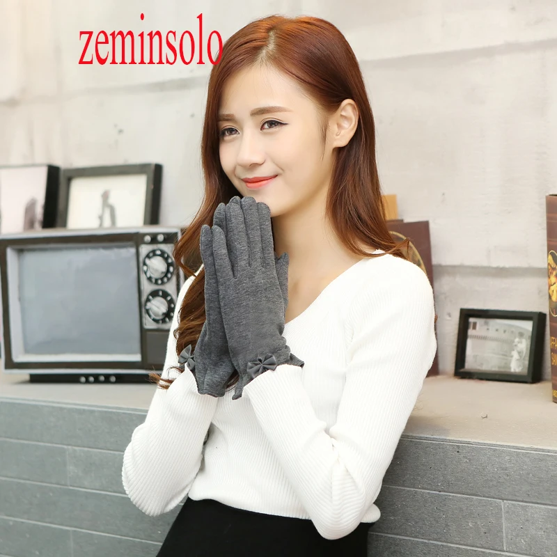 Красивые кожаные перчатки с бантом для сенсорных экранов 1 пара женские теплые