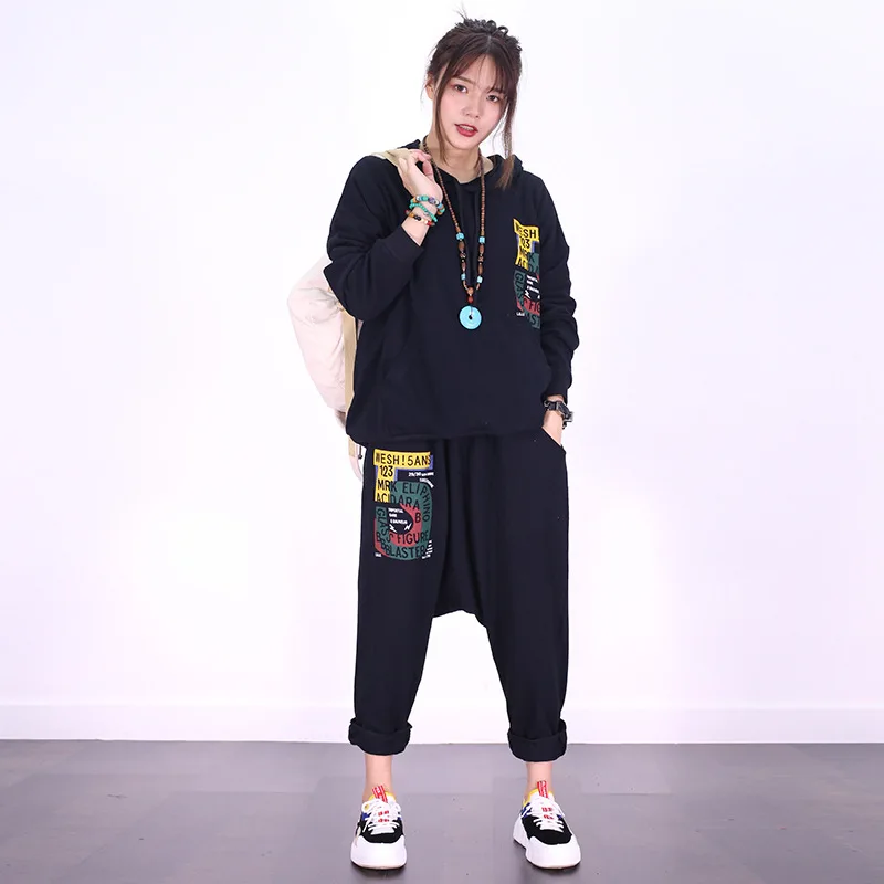 Мягкий хлопковый комплект с капюшоном принт в виде слова уличный рок костюм