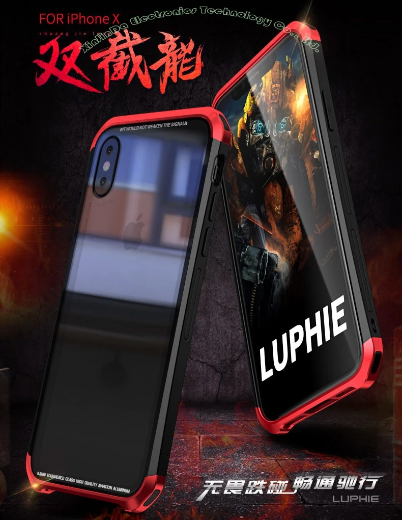 Чехол для IPhone X, 6, 6 S, 7, 8 Plus, роскошный чехол Luphie, алюминиевая металлическая рамка+ 9H стеклянная задняя крышка для iPhone8 IP731