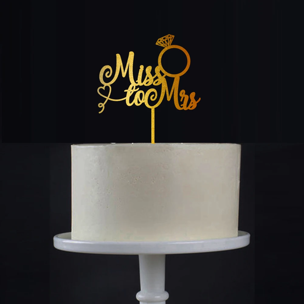 Сверкающий золотой блеск Miss To Mrs Script Топпер для торта, свадебные украшения для душа, вечерние украшения для девичника