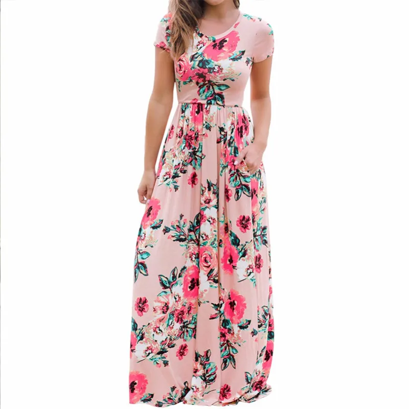 Женское длинное платье с коротким рукавом Элегантное летнее черное синее белое