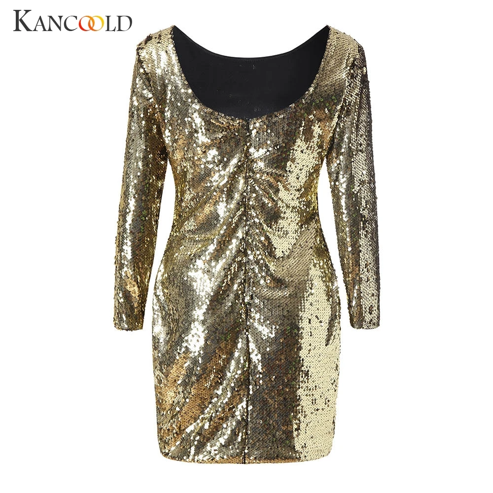 Женское платье с блестками kangcoold клубное мини футляр длинным рукавом