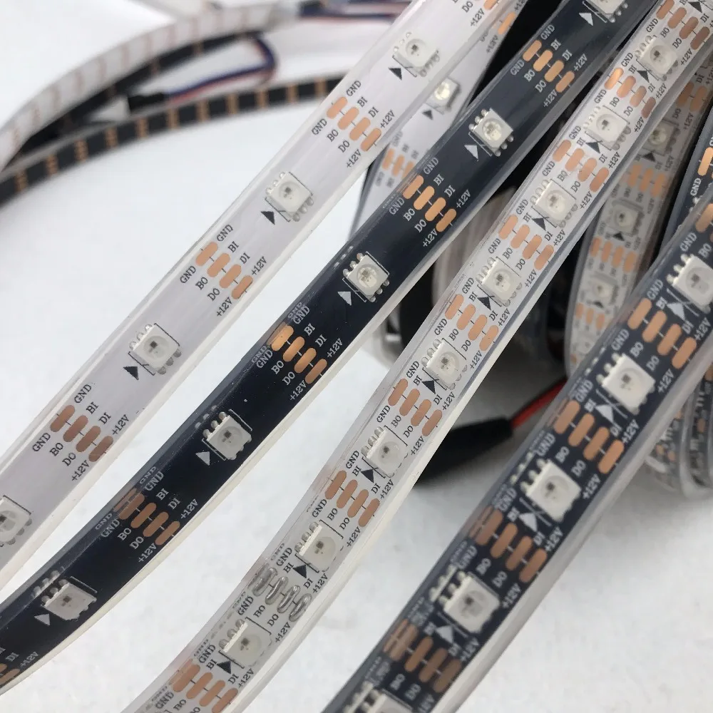 WS2815 DC12V адресуемый полноцветный RGB светодиодный полосы; 5 м/катушка; 30 светодиодный s/60 Светодиодный s/m; белый/черный pcb; заполнение эпоксидной смолой в трубке; IP68